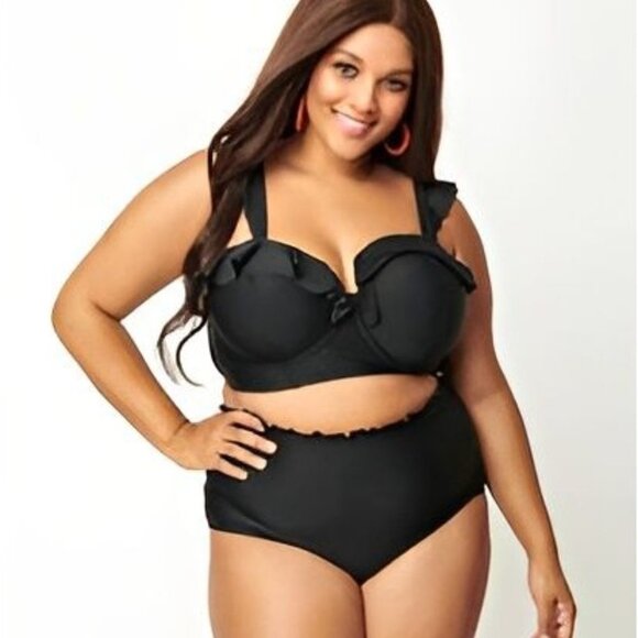 NWT Unique Vintage Plus Size Black High Waisted Retro Swim Bottom - 3X/20 - Picture 2 of 14